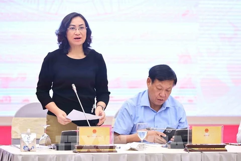 Deputy Minister of Industry and Trade Phan Thi Thang speaks at the Government's regular press conference in Hanoi on August 5. (Photo: VNA)