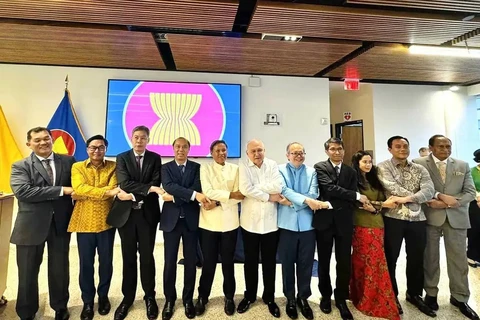 Vietnamese Ambassador to the US Nguyen Quoc Dung (fourth from left) with Ambassadors/ Charge d'Affaires of embassies of ASEAN countries in Washington D.C. (Photo: VNA)