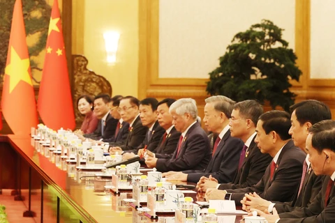 The Vietnamese delegation at the talks (Photo: VNA)