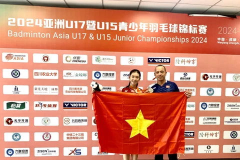 Vietnamese young player Nguyen Thi Thu Huyen at the Badminton Asia U17 & U15 Junior Championships 2024 held in Chengdu, China. (Photo: hanoimoi.vn)