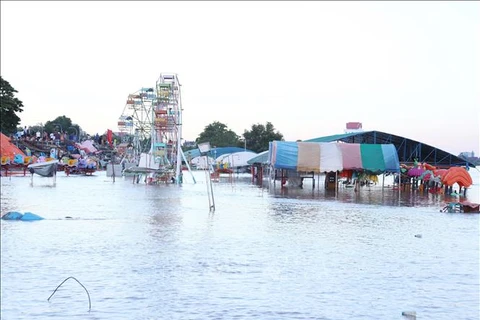 An entertainment zone for kids in Vientiane is inundated due to heavy rains. (Photo: VNA)