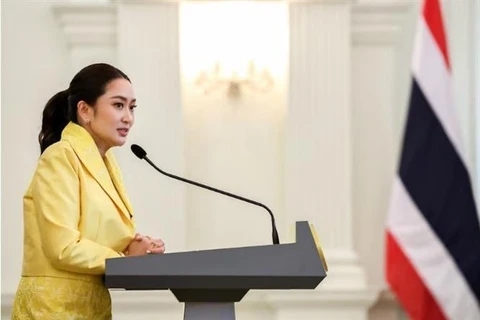 Thailand's Prime Minister Paetongtarn Shinawatra speaks at a press conference after a special cabinet meeting on September 7 (Photo: REUTERS/VNA)