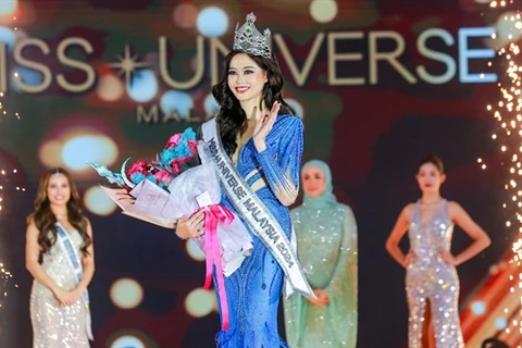 Newly crowned Miss Universe Malaysia 2024, Sandra Lim, in a Sea of Dreams evening gown by a Vietnamese design house - MINHTUAN Couture. (Photo courtesy of MINHTUAN Couture)