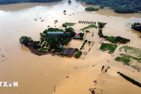 Flooding in Thuong Am commune in Son Duong district in the northern province of Tuyen Quang. (Photo: VNA)