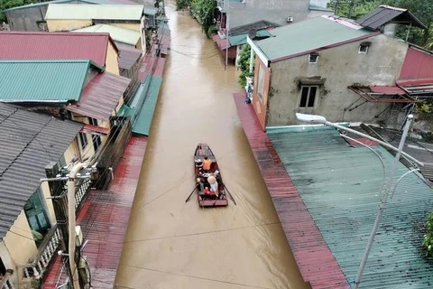 A residential area in Yen Bai province is flooded. (Photo: VNA)