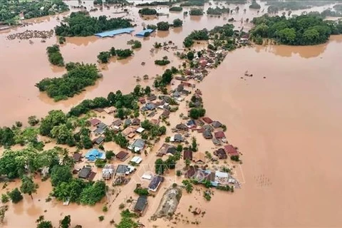 Flooding in northern Laos due to Typhoon Yagi. (Photo: VNA broadcasts)