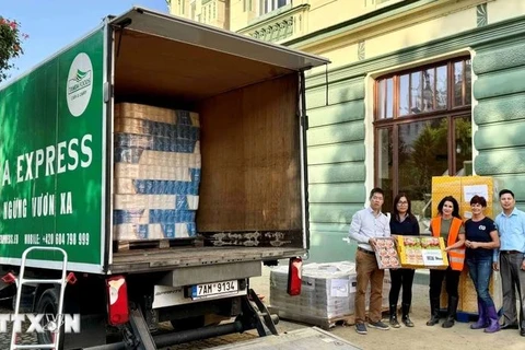 The relief team delivers aid to flood-stricken regions in the Czech Republic. (Photo: VNA)