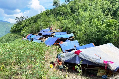 Kho Vang village residential area in Coc Lau commune, Bac Ha district, the northern mountainous province of Lao Cai severely affected by a severe landslide caused by recent Typhoon Yagi (Photo: VNA)