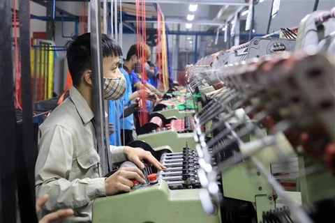 Workers during a working shift at a packaging factory in the northern province of Hung Yen. (Photo: VNA)