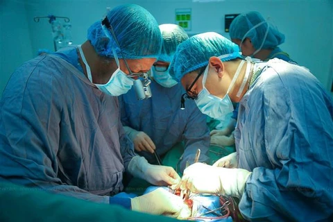 Doctors perform the heart-liver transplant on the patient (Photo: VietnamPlus)