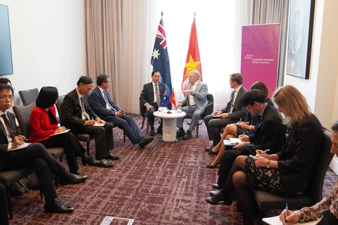 Deputy Prime Minister and Minister of Foreign Affairs Bui Thanh Son holds a working session with Australian Minister for Trade and Tourism Don Farrell in Adelaide city, South Australia on October 17. (Photo: VNA)