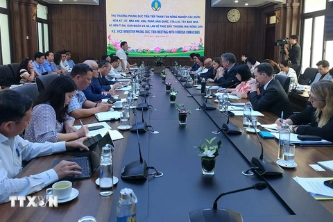 The meeting between officials of the Ministry of Agriculture and Rural Development and agricultural counsellors from countries on October 22 (Photo: VNA)