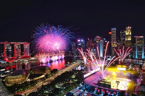 A 360-degree fireworks at the celebration of Singapore's 59th Independence Day in 2024. (Photo: straitstimes.com)