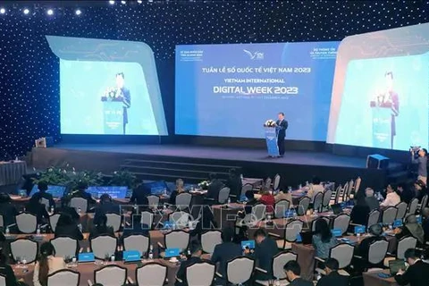 An overview of the 2023 Vietnam International Digital Week's opening ceremony. (Photo: VNA)