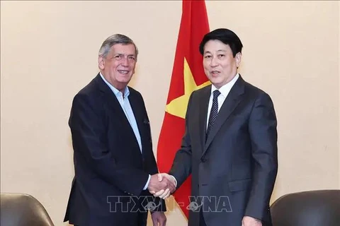 State President Luong Cuong (R) meets with President of the Communist Party of Chile Lautaro Carmona in Santiago on November 10 (local time) (Photo: VNA)