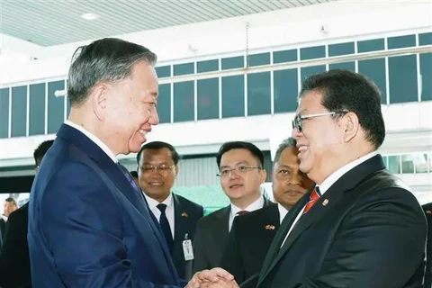 Party General Secretary To Lam (L) meets with Speaker of the Malaysian House of Representatives Tan Sri Dato' Johari Bin Abdul in Kuala Lumpur on November 21. (Photo: VNA)