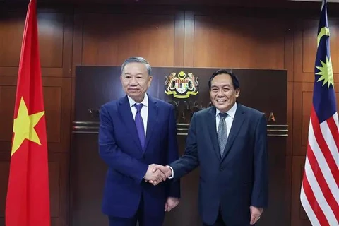 Party General Secretary To Lam (L) meets with President of the Malaysian Senate, Dato’ Awang Bemee Awang Ali Basah, in Kuala Lumpur on November 21. (Photo: VNA)