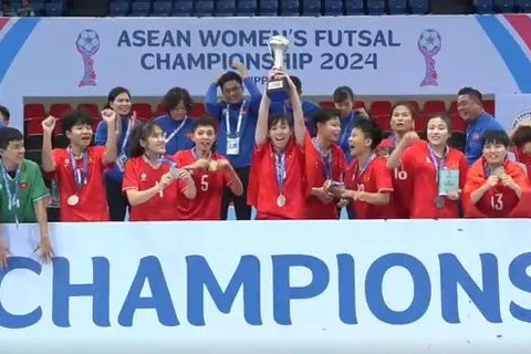 The Vietnamese women's national futsal team at the 2024 ASEAN Women’s Futsal Championships. (Photo: VNA)