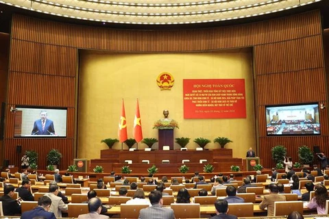 An overview of the conference, hosted by the 13th Party Central Committee’s Politburo and Secretariat, aimed to review the implementation of Resolution No 18-NQ/TW, dated October 25, 2017, of the 12th Party Central Committee. (Photo: VNA)