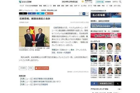 Fiji news's agency's article on the meeting between Vietnam’s National Assembly Chairman Tran Thanh Man and Japanese Prime Minister Ishiba Shigeru (Photo: VNA)