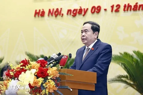 National Assembly Chairman Tran Thanh Man speaks at the 20th meeting of the Hanoi People’s Council for the 2021 – 2026 tenure on December 9. (Photo: VMA)