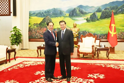 Party General Secretary and President of Laos Thongloun Sisoulith receives Deputy Prime Minister and Foreign Minister Bui Thanh Son (left) on December 17. (Photo: VNA)