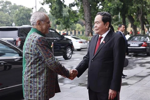 El titular de la Asamblea Nacional, Tran Thanh Man (derecha), se reúne con el presidente de Timor Leste, José Ramos-Horta. (Foto: VNA)