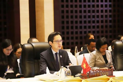 El vicecanciller Do Hung Viet, jefe de la SOM ASEAN Vietnam, interviene en la reunión (Foto: VNA)