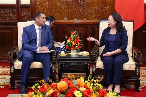 La vicepresidenta vietnamita Vo Thi Anh Xuan recibe al embajador sueco, Johan Ndisi (Foto: VNA)