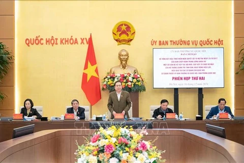 El presidente de la Asamblea Nacional de Vietnam, Tran Thanh Man, interviene en la cita (Foto: VNA)