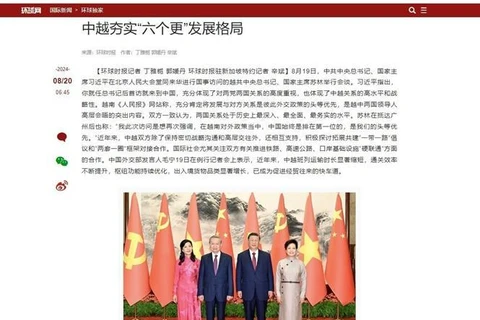 Global Times, une publication du Quotidien du Peuple, organe officiel du Parti communiste chinois (PCC), a réalisé une large couverture de la visite d'État du secrétaire général du Parti communiste du Vietnam (PCV) et président vietnamien To Lam en Chine du 18 au 20 août. Photo : VNA