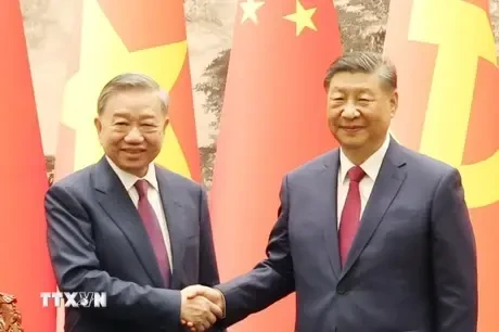 Le secrétaire général du Comité central du Parti communiste du Vietnam et président To Lam (gauche) et le secrétaire général du Comité central du Parti communiste chinois (PCC) et président de la Chine, Xi Jinping. Photo : VNA 