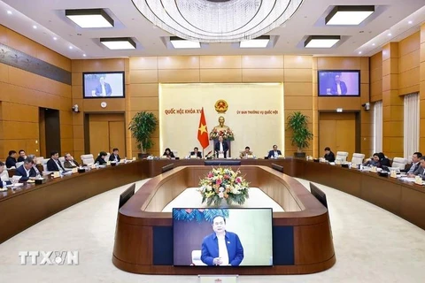 越南国会主席陈青敏发表讲话。图自越通社