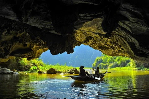 The caves are surrounded by the Ngo Dong River and rice fields stretching along the foot of the mountains, immersing visitors in the surrounding nature. (Photo: VietnamPlus)