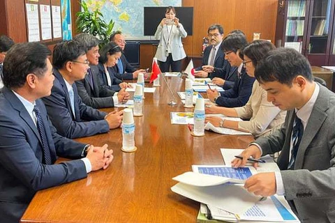 La réunion entre le vice-ministre de l'Agriculture et du Développement rural, Tran Thanh Nam, et le sénateur Maitachi Shoji, vice-ministre de l'Agriculture, des Forêts et de la Pêche du Japon. Photo: VNA