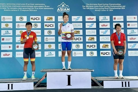 越南运动员阮氏实在2024年亚洲自行车锦标赛斩获亚军。图自越通社