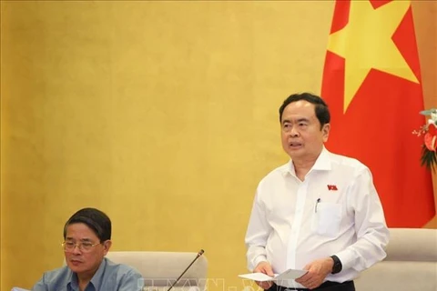 越南国会主席陈青敏在会议上发表讲话。图自越通社