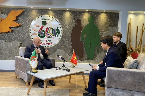 Algerian Minister of Mujahideen (War Veterans) and Rights Holders Laid Rebiga grants an interview to VietnamPlus E-newspaper. (Photo: VNA)