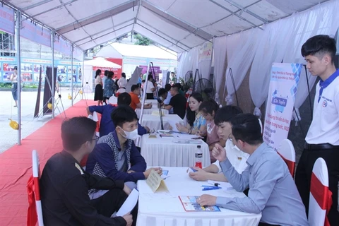 Young people talk to employers at a job fair in Hanoi. (Photo: VNA) 