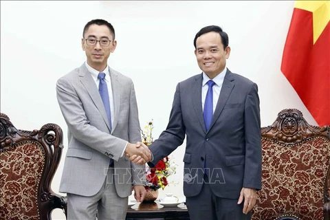 Deputy Prime Minister Tran Luu Quang (right) receives Vice President of Huawei Asia Pacific Zhengjun Zhang in Hanoi on May 15. (Photo: VNA)