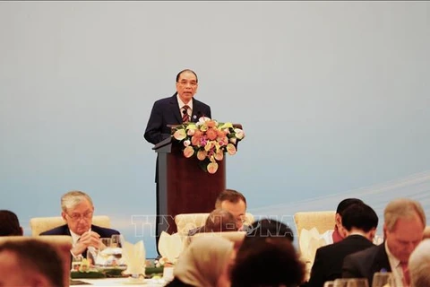 Former General Secretary of the Communist Party of Vietnam Central Committee Nong Duc Manh speaks at the conference marking the 70th anniversary of the Five Principles of Peaceful Coexistence in Beijing, China, on June 28. (Photo: VNA)