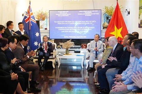 Representatives from Gia Lai province and New South Wales state at the workshop on connecting trade and investment cooperation between the two localities. (Photo: VNA)