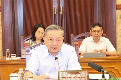 General Secretary and President To Lam speaks at a meeting of the Politburo and the Secretariat of the Party Central Committee on September 9, 2024, to direct the settlement of the consequences of floods caused by typhoon Yagi and responding to floods and landslides in the coming time. (Photo: VNA)