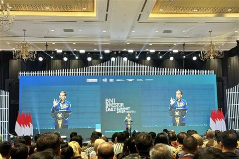 President Joko Widodo speaks at the opening of the BNI Investor Daily Summit 2024 in Jakarta on October 8. (Photo: VNA)