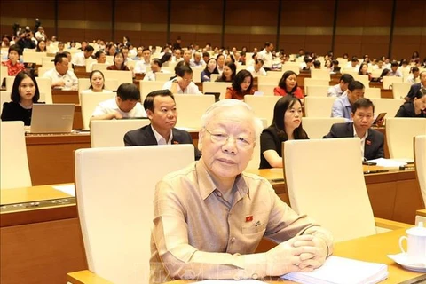 Party General Secretary Nguyen Phu Trong attends a question-and-answer session of the NA on November 7, 2023. (Photo: VNA)