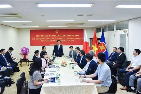 Minister of Foreign Affairs Bui Thanh Son on August 7 evening meets with representatives of the Association of Vietnamese Intellectuals in Japan (AVIJ). (Photo: VNA)