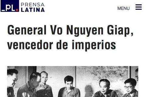 拉丁美洲通讯社刊登有关无元甲大将和越南奠边府大捷的文章。图自越通社