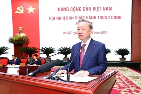 Le secrétaire général et président vietnamien, To Lam, prend la parole. Photo : VNA