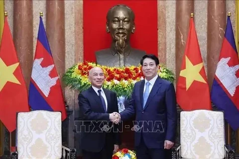 Le roi du Cambodge, Norodom Sihamoni, et le président vietnamien, Luong Cuong. Photo : VNA