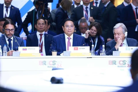 Prime Minister Pham Minh Chinh speaks at the expanded BRICS Summit in Kazan, Russia, on October 24. (Photo: VNA)